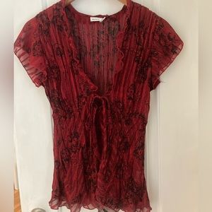 Ricki’s sheer red & black tie up blouse